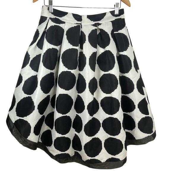 Gracia High-Low Skirt Black White Polka Dot Pleated Asymmetrical Ribbon Hem Sz L - Picture 2 of 15